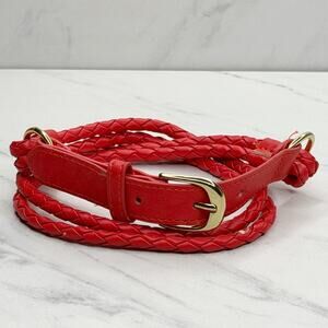 H&M Womens Red Braided Faux Leather Belt Extra Small (XS) ✨